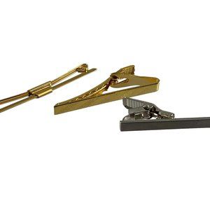 Lot of 3 Metal Tie Clips Bars Slides Silver Tone Gold Tone Unbranded